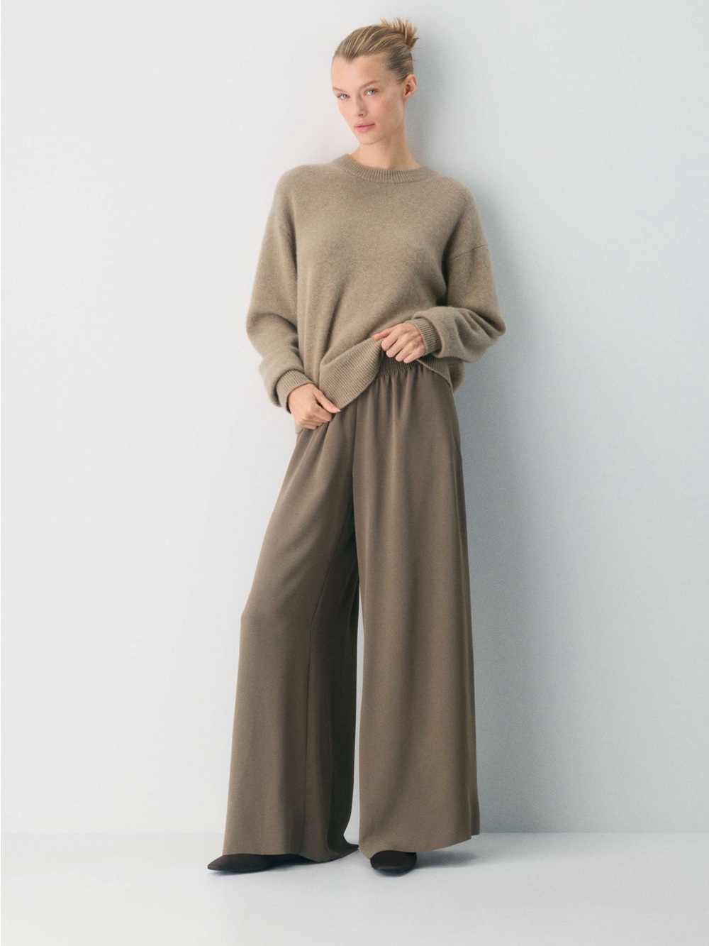 Aritzia Babaton Parker mid rise  Palazzo Pant Cola Taupe LC